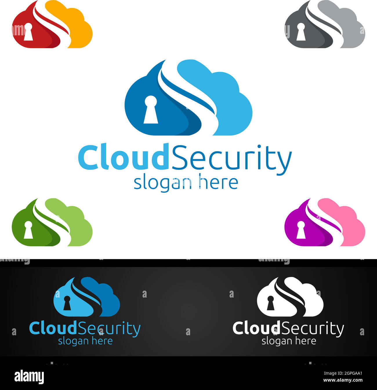 Digital Cloud Security Logo für Netzwerk, Internet, Hosting oder Backup Server Stock Vektor