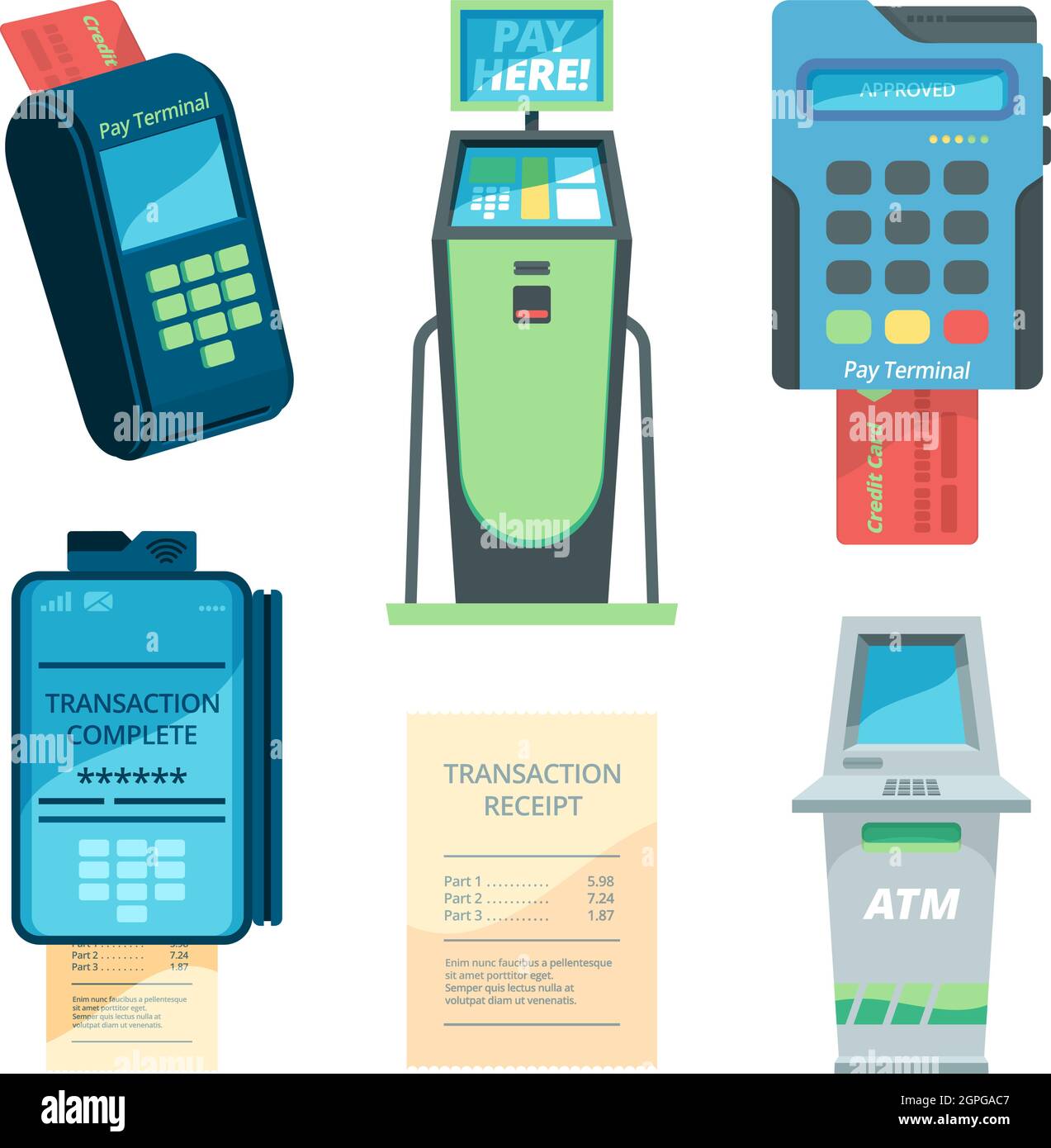 Zahlautomaten. Kasse Terminal Geld nfc-Module Selbstbedienung Automat Vektor flache Sammlung Stock Vektor