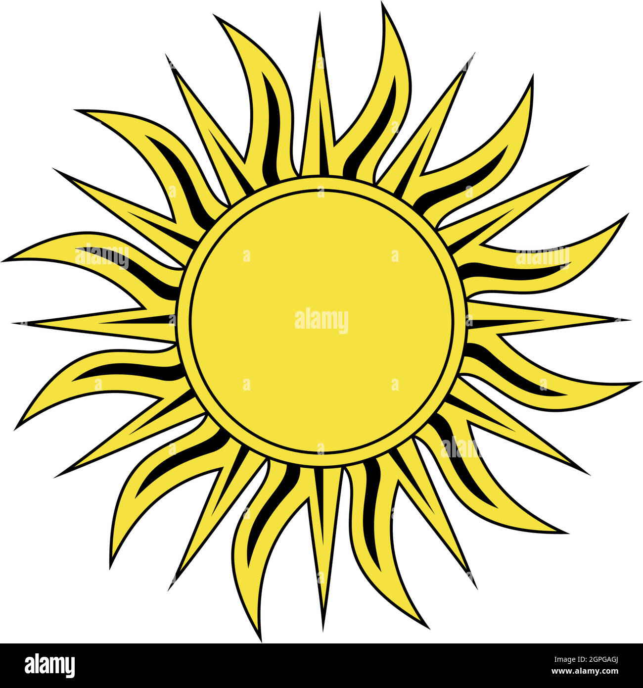 Symbolvektor Sonne oder Sonnenschein auf weißem, isoliertem Hintergrund. Stock Vektor