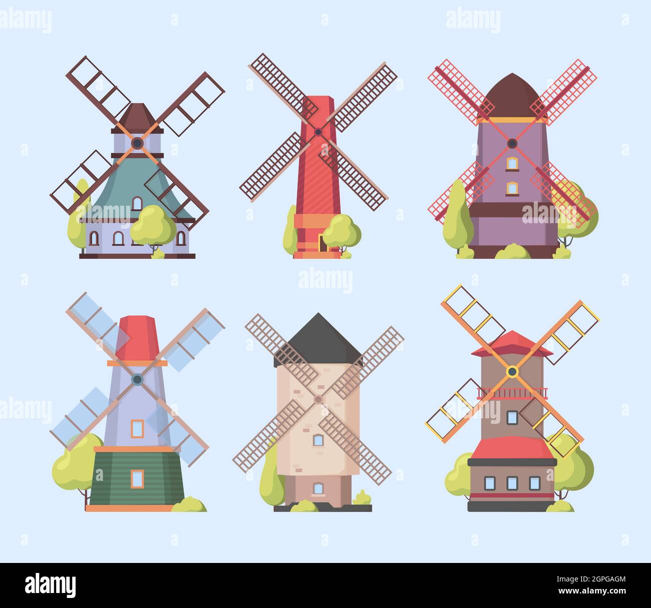 Windmühle. Holland niederländische authentische Konstruktionen Windmühlen Vektor Sammlung Set Stock Vektor