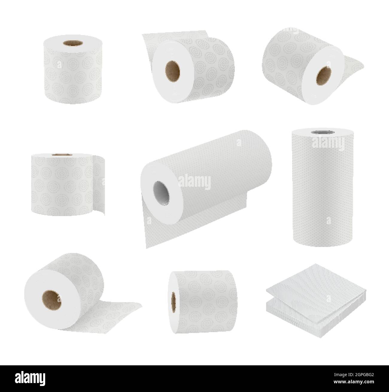 Toilettenpapier realistisch. Hygiene Symbole weiche Handtuch Zylinder Sanitär Papier Vektor 3d-Vorlagen Stock Vektor