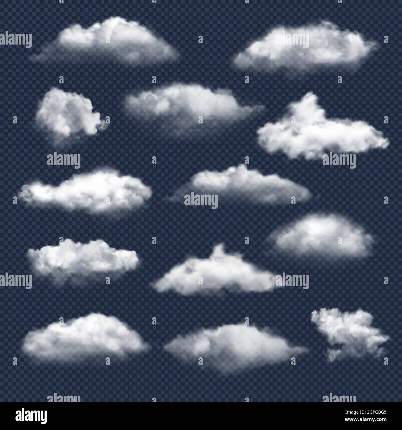 Wolken realistisch. Natur Himmel Wetter Symbole Regen oder Schnee Wolke Vektor Sammlung Stock Vektor