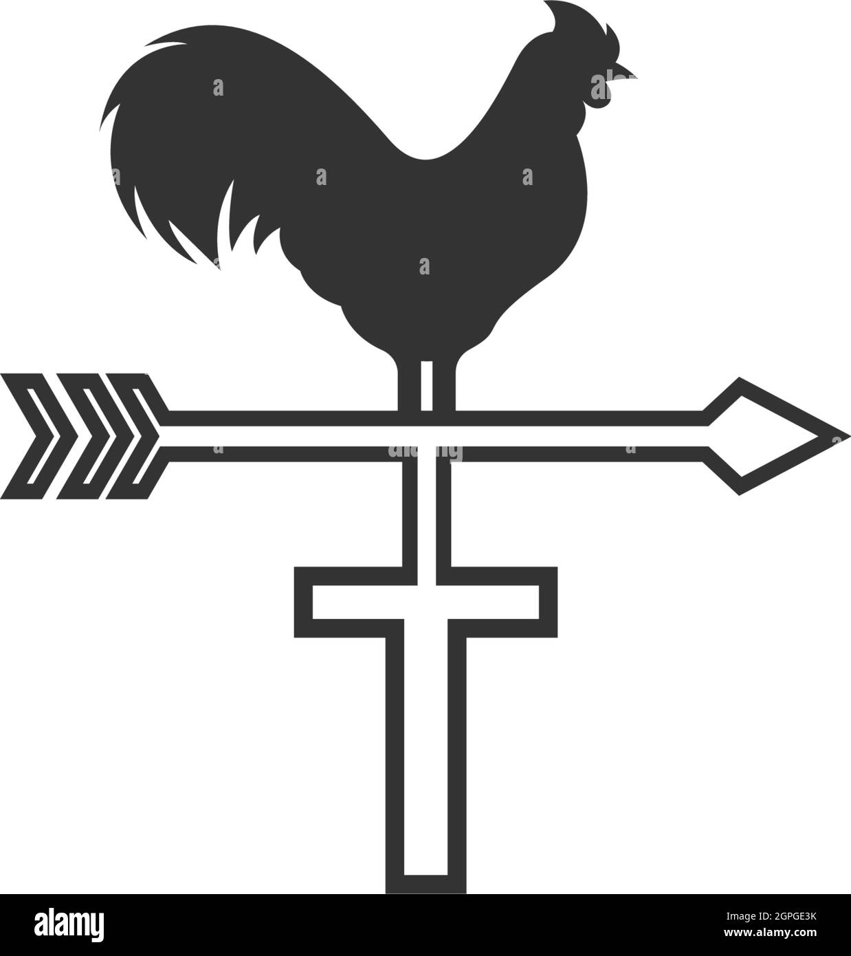 T-Logo mit Windfahne-Symbol für Hahn Stock Vektor