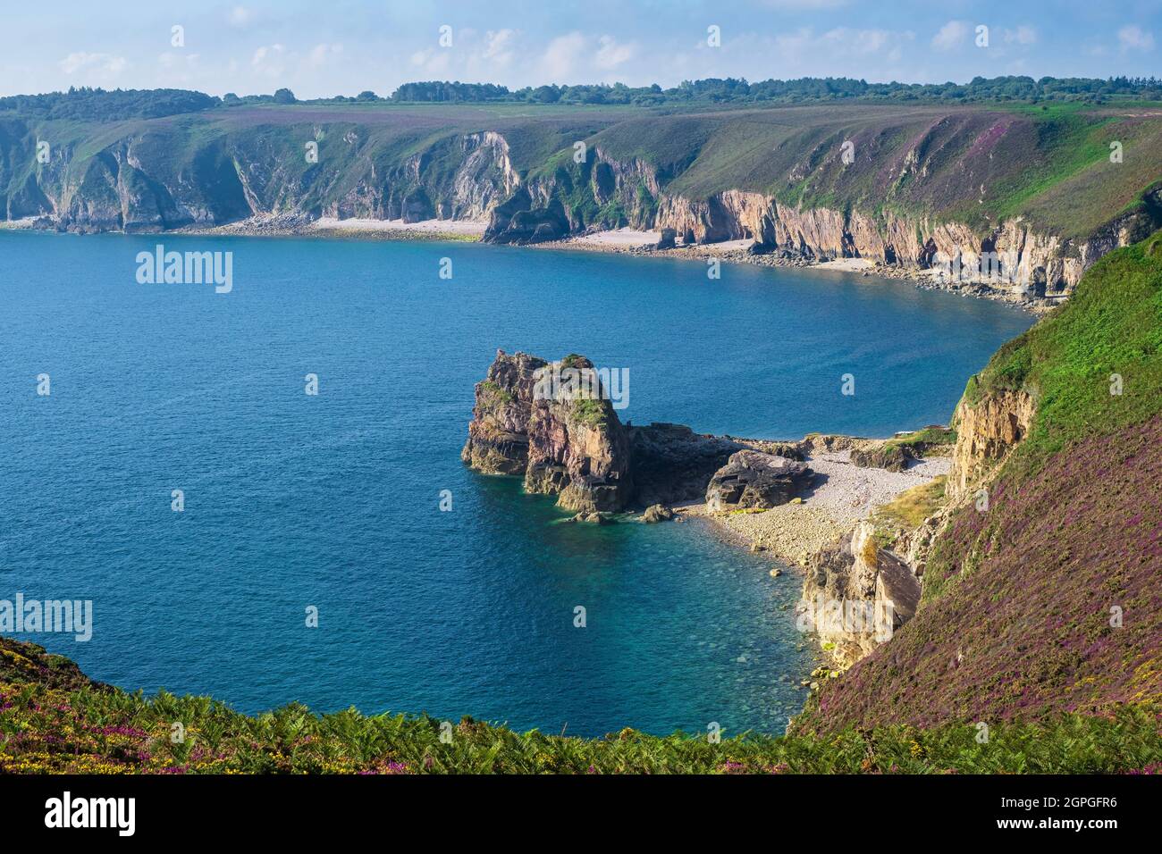 Frankreich, Cotes d'Armor, Plevenon, Grand Site de France Cap d'Erquy - Cap Frehel, Anse des Sévignés entlang des Wanderwegs GR 34 oder Zollweges Stockfoto