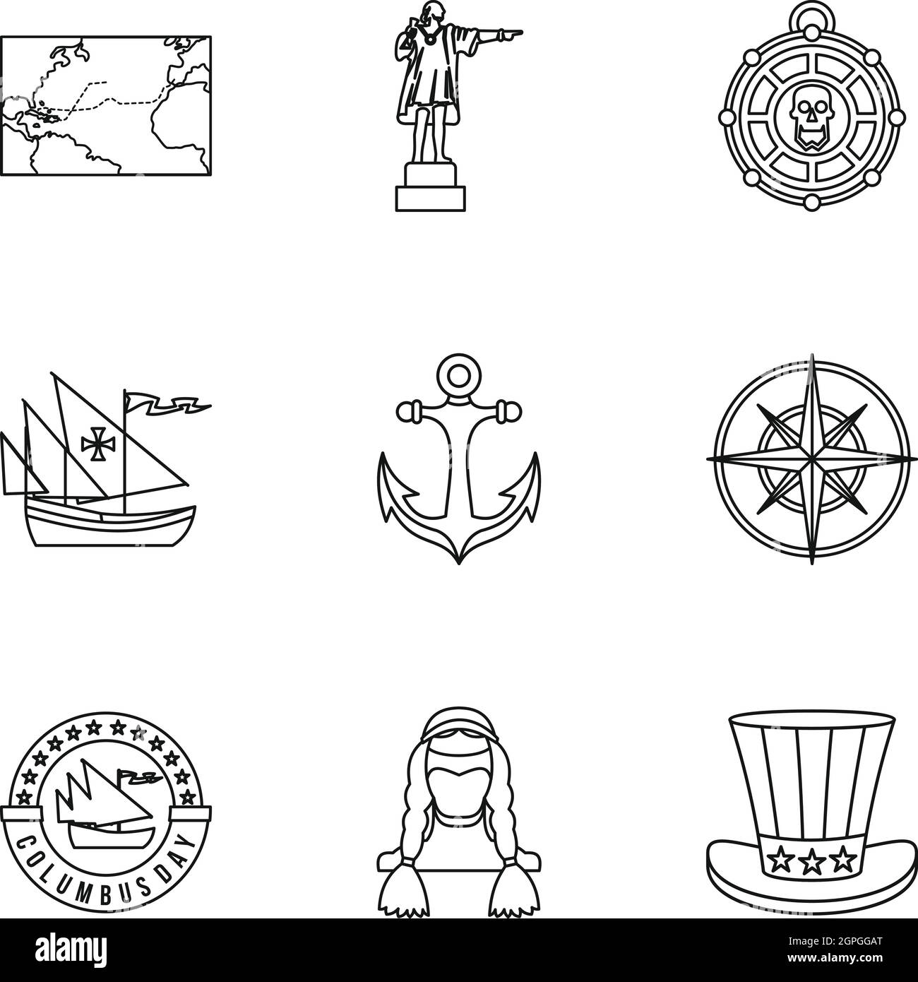 Geographie-Symbole-Set, Umriss-Stil Stock Vektor