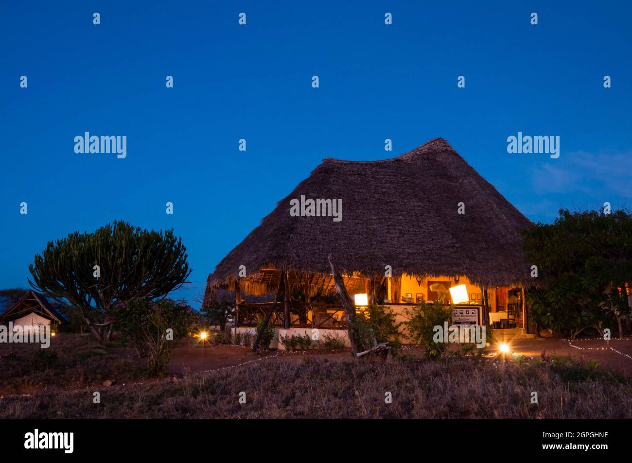 Kenia, Taita Hills, Lualenyi Ranch, Lualenyi Camp, Lobby Stockfoto