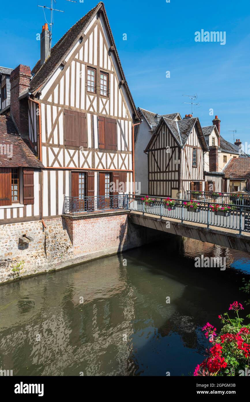 Frankreich, Eure, Bernay, Fluss Charenton, Renaissance Fachwerkhäuser Stockfoto
