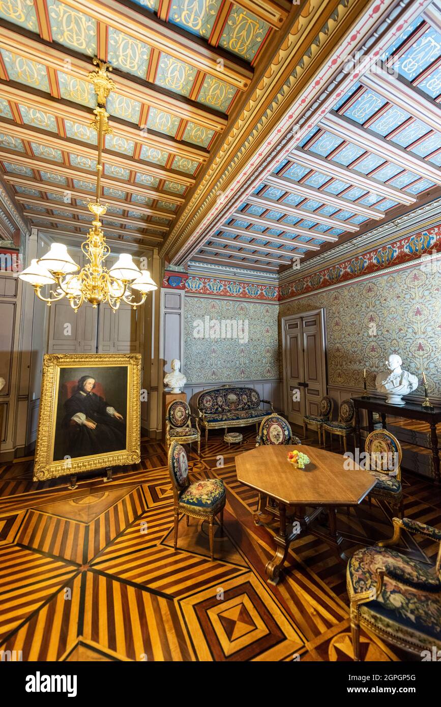 Frankreich, seine Maritime, EU Castle, Louis Philippe Museum, Portikus, Dekor von Viollet le Duc, das große Wohnzimmer Stockfoto