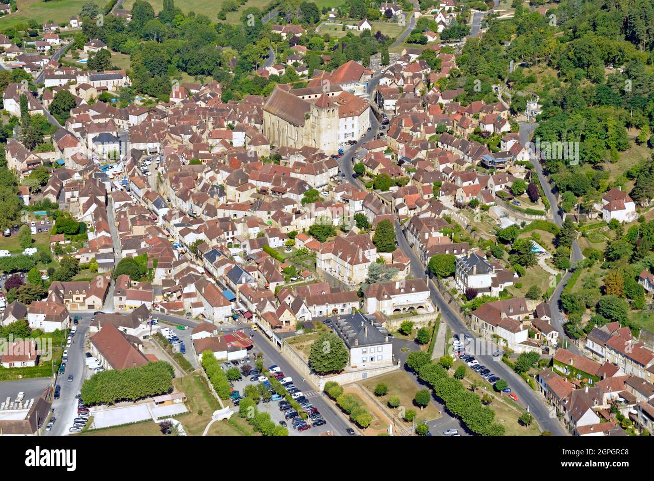 Frankreich, Dordogne, Dorf Saint-Cyprien (Luftaufnahme) Stockfoto