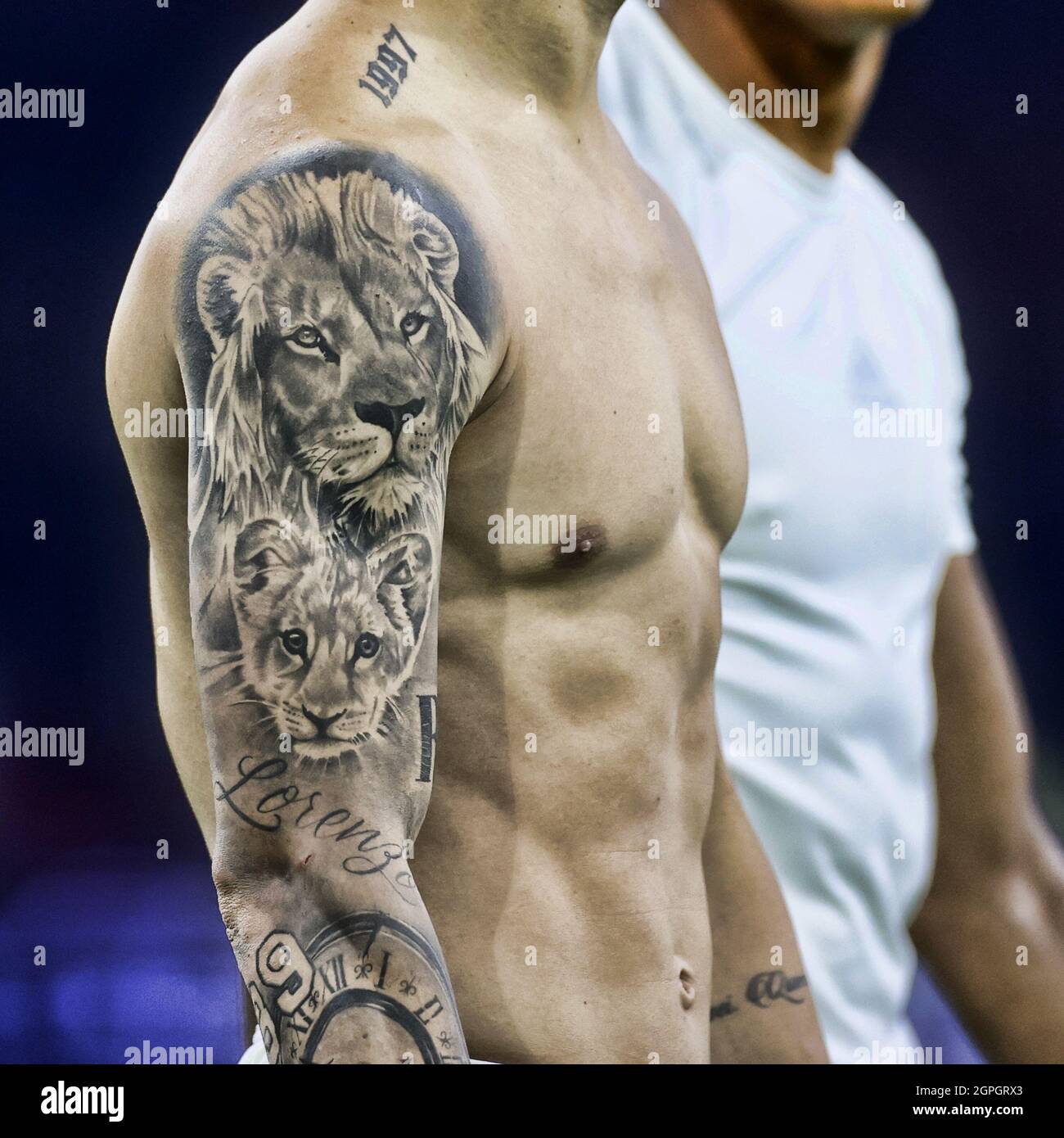 AMSTERDAM, 28-09-2021 JohanCruyff Arena , Champions-League-Saison 2021 / 2022 zwischen Ajax und Besiktas 2-0. Ajax-Spieler Antony dos Santos Matheus mit Tattoo (Foto von Pro Shots/Sipa USA) *** Weltrechte außer Österreich und den Niederlanden *** Stockfoto