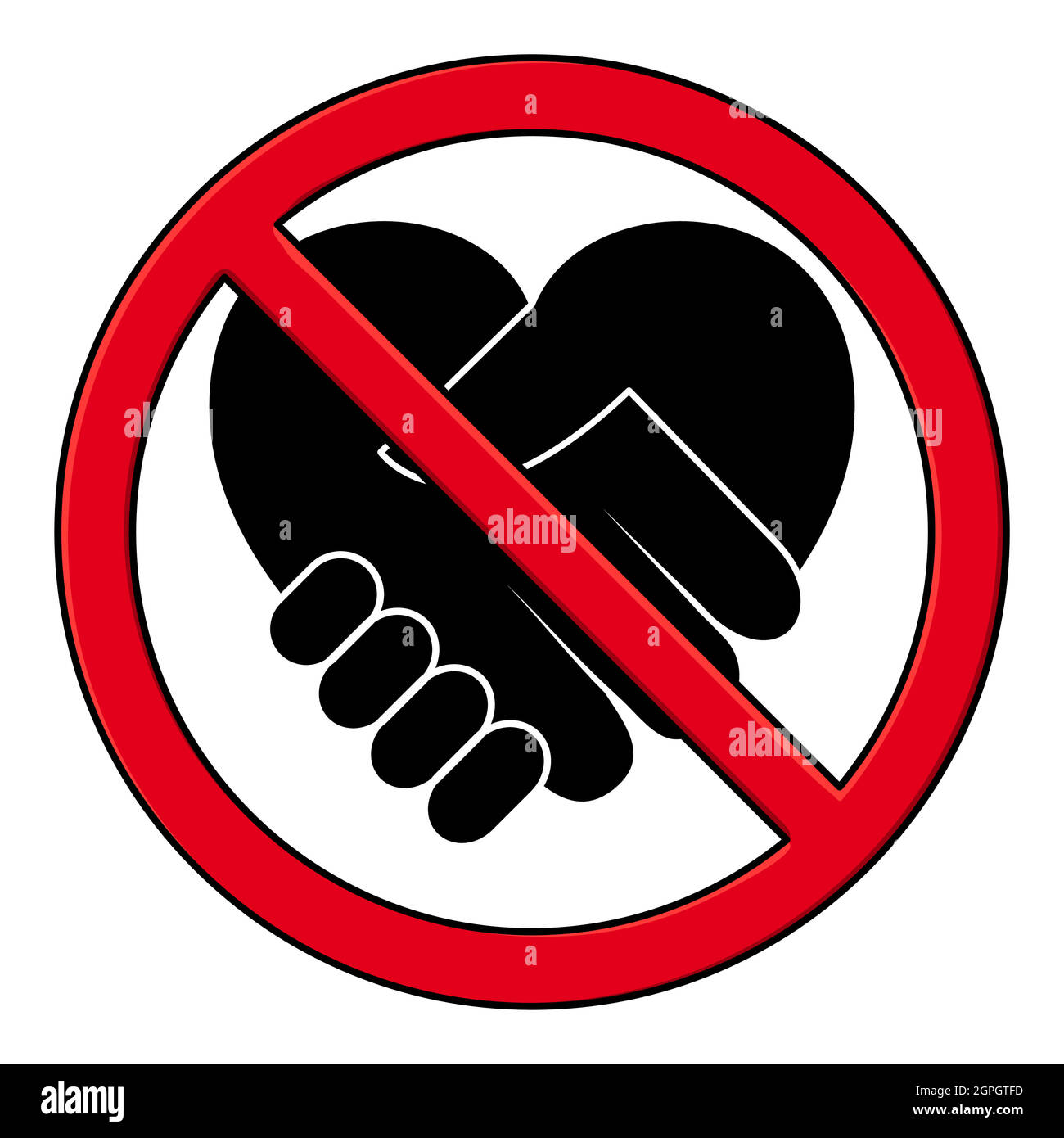 Handshake verboten Piktogramm. Schwarzes Symbol für Handschlag in rot ohne Zeichen. Stock Vektor