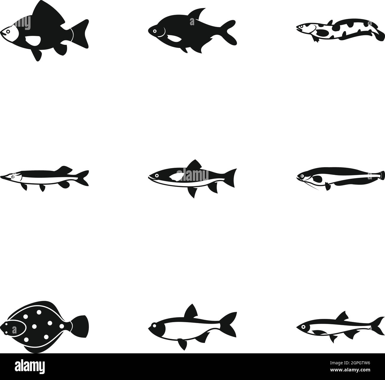 Fluss Fische Symbole gesetzt, einfachen Stil Stock Vektor