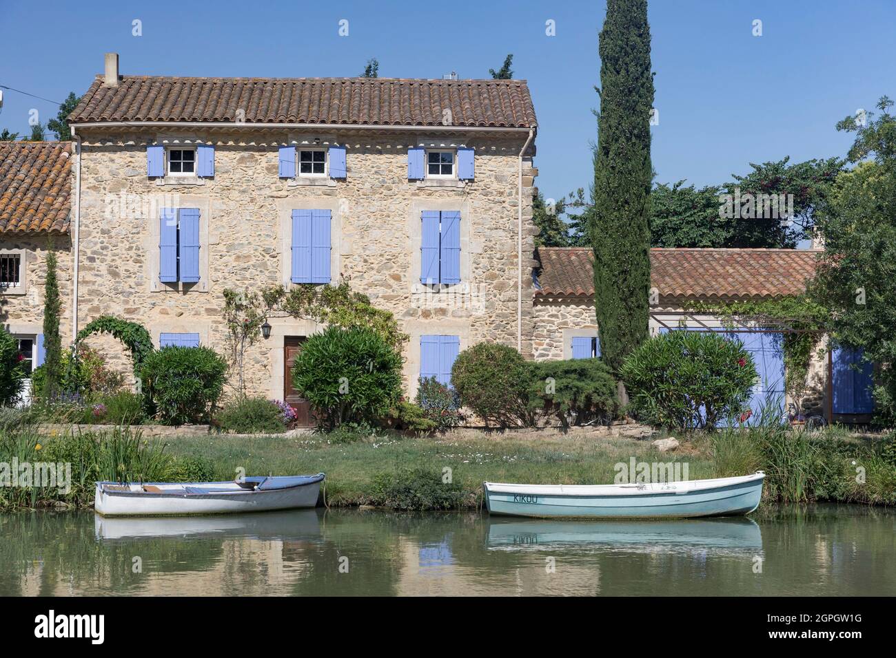 Frankreich, Aude, Ginestas, Le Somail, der Canal du Midi, der von der UNESCO zum Weltkulturerbe erklärt wurde Stockfoto