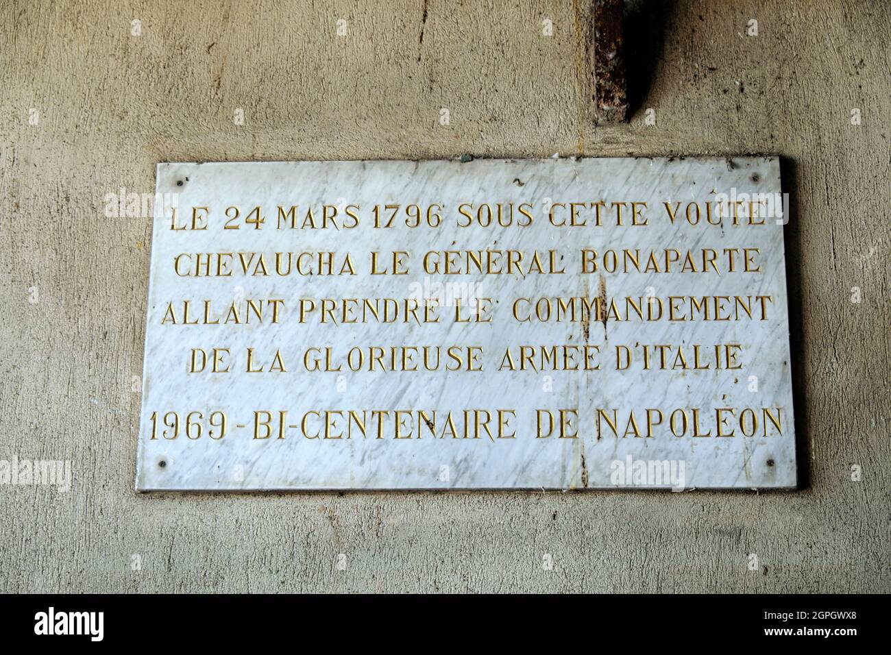 Frankreich, Var, Toulon, Porte d Italie aus dem 17.-18. Jahrhundert, Tafel, 1796 Passage von Napoleon Bonaparte für den italienischen Feldzug Stockfoto