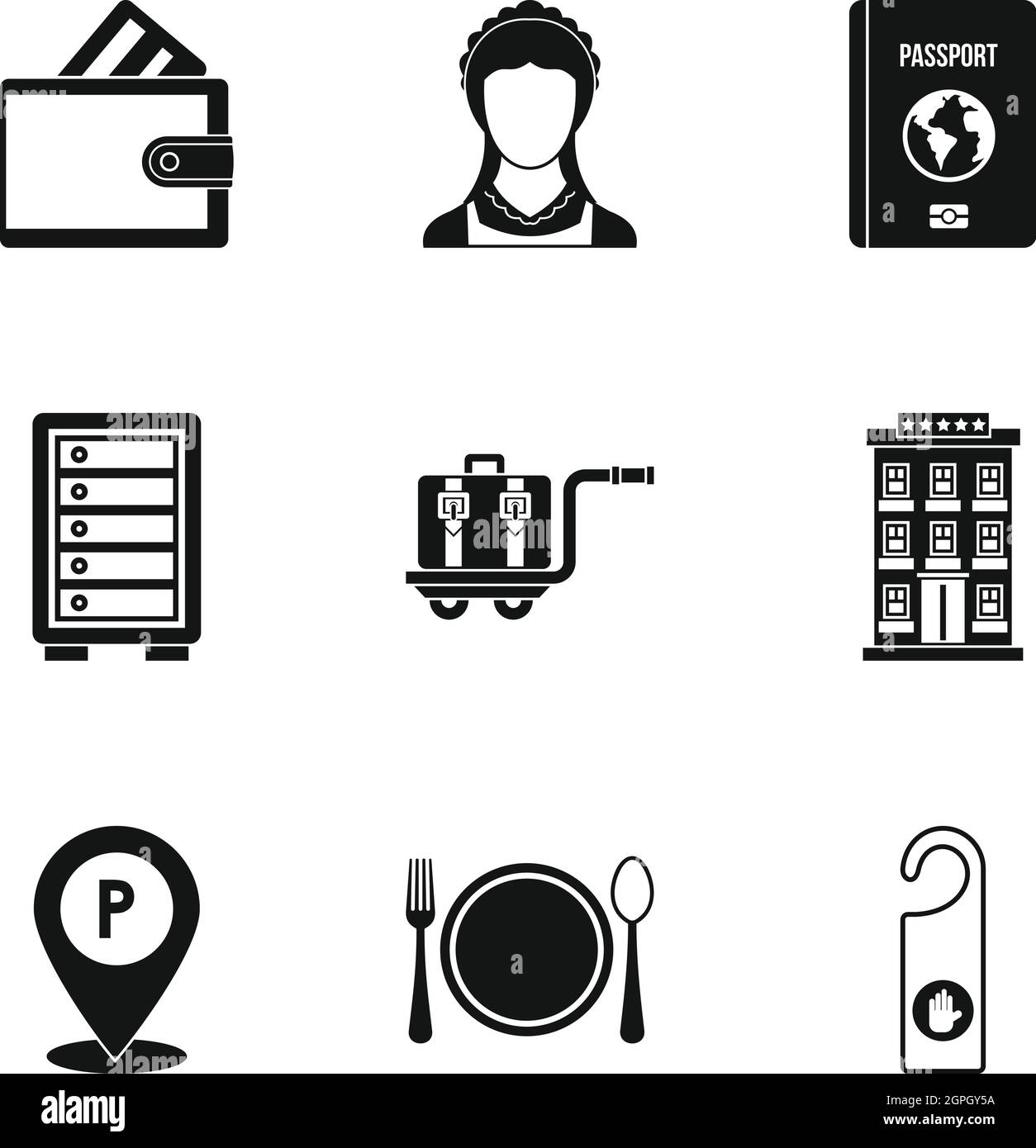 Hostel Icons Set, einfachen Stil Stock Vektor
