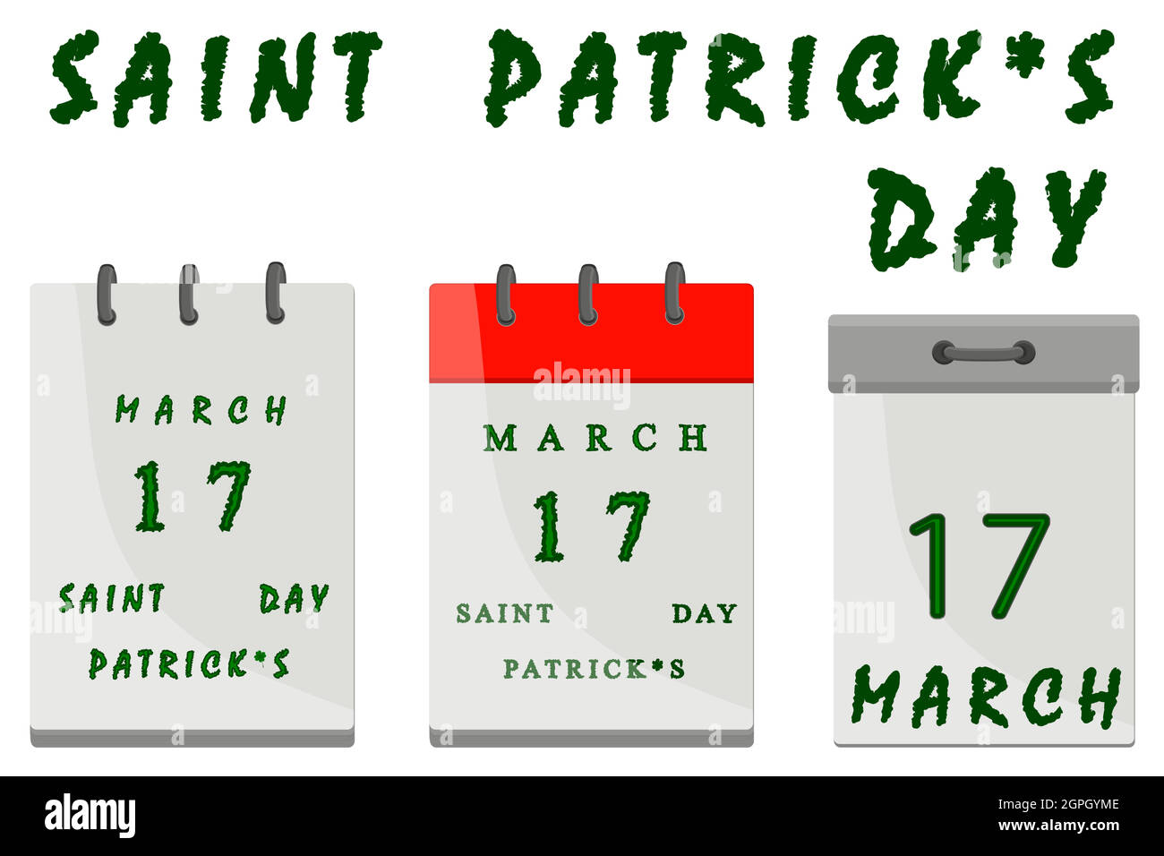 Irischer Feiertag St. Patrick Tag, großer Papierkalender mit Datum Stock Vektor