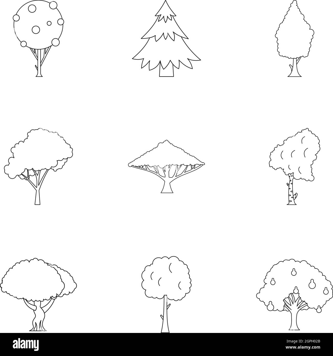 Holzige Pflanzen Icons Set, Umriss-Stil Stock Vektor