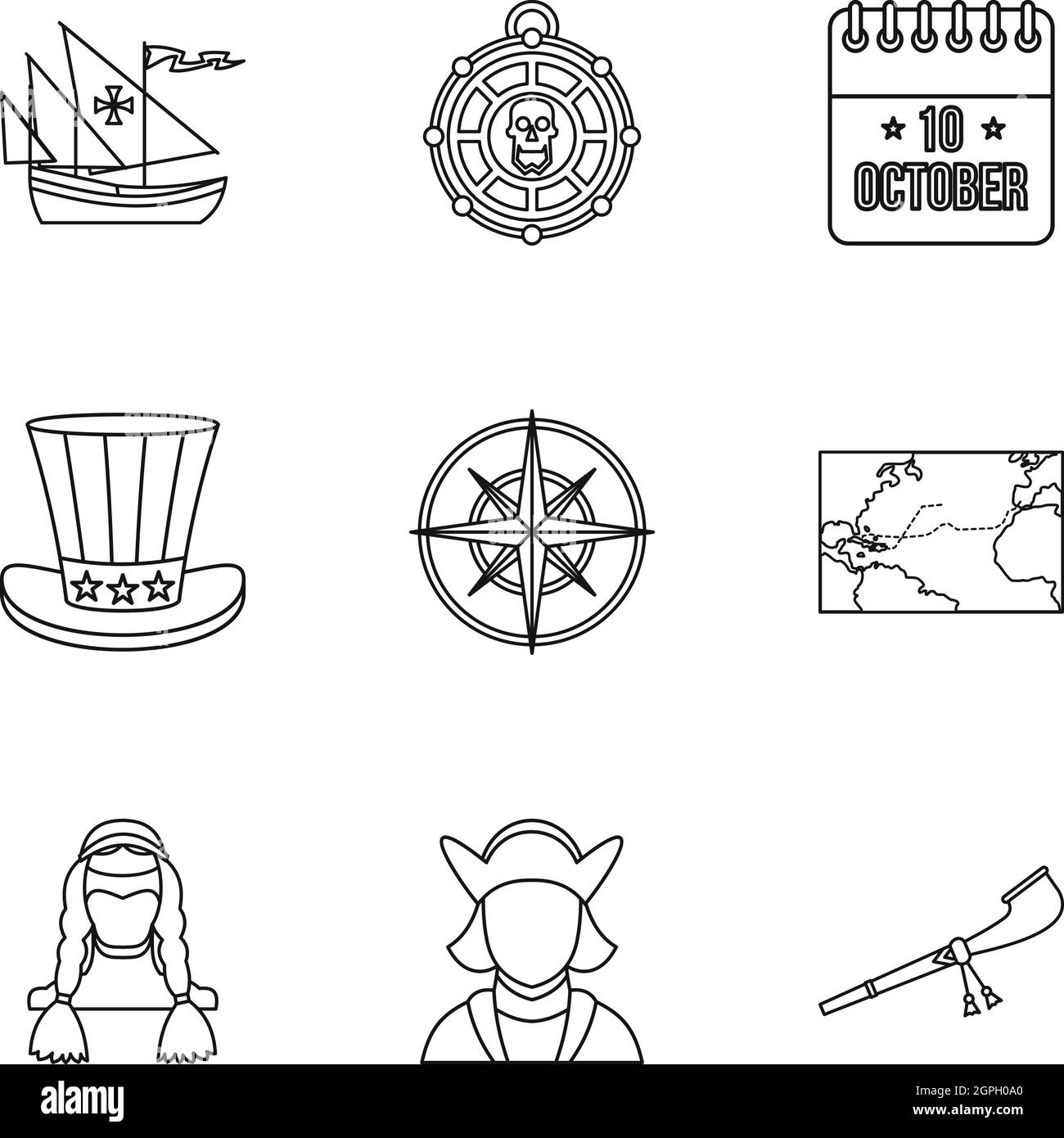 Entdeckung von Amerika Icons Set, Umriss-Stil Stock Vektor