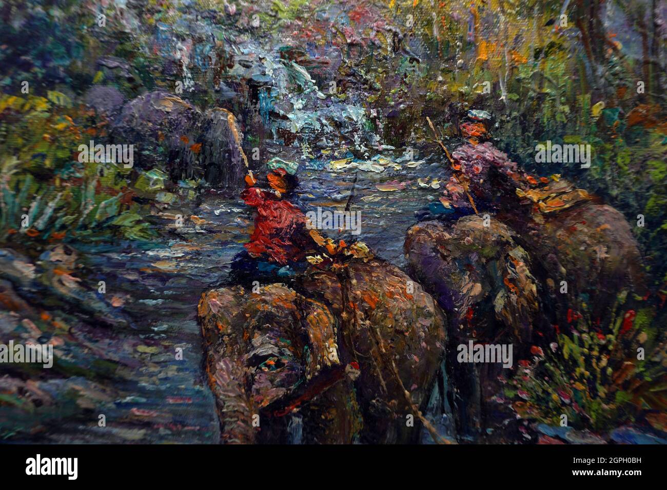 Kunst Malerei Ölfarbe Elefant Familie thailand Stockfoto