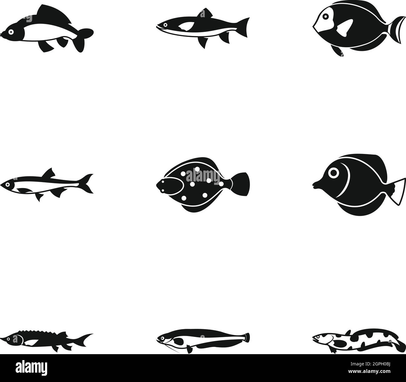 Fisch-Symbole-Set, einfachen Stil Stock Vektor