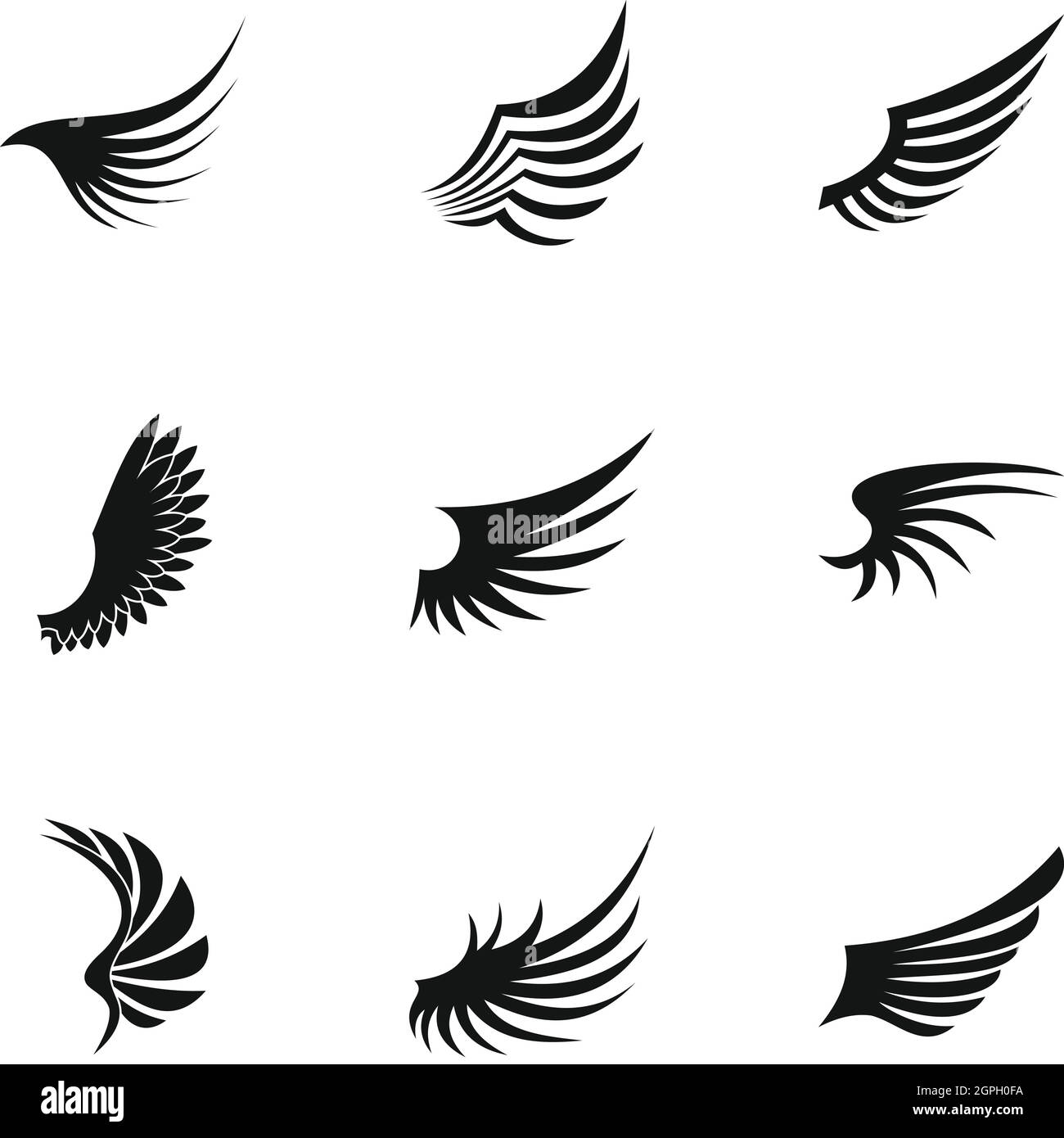 Feder Flügel Icons Set, einfachen Stil Stock Vektor