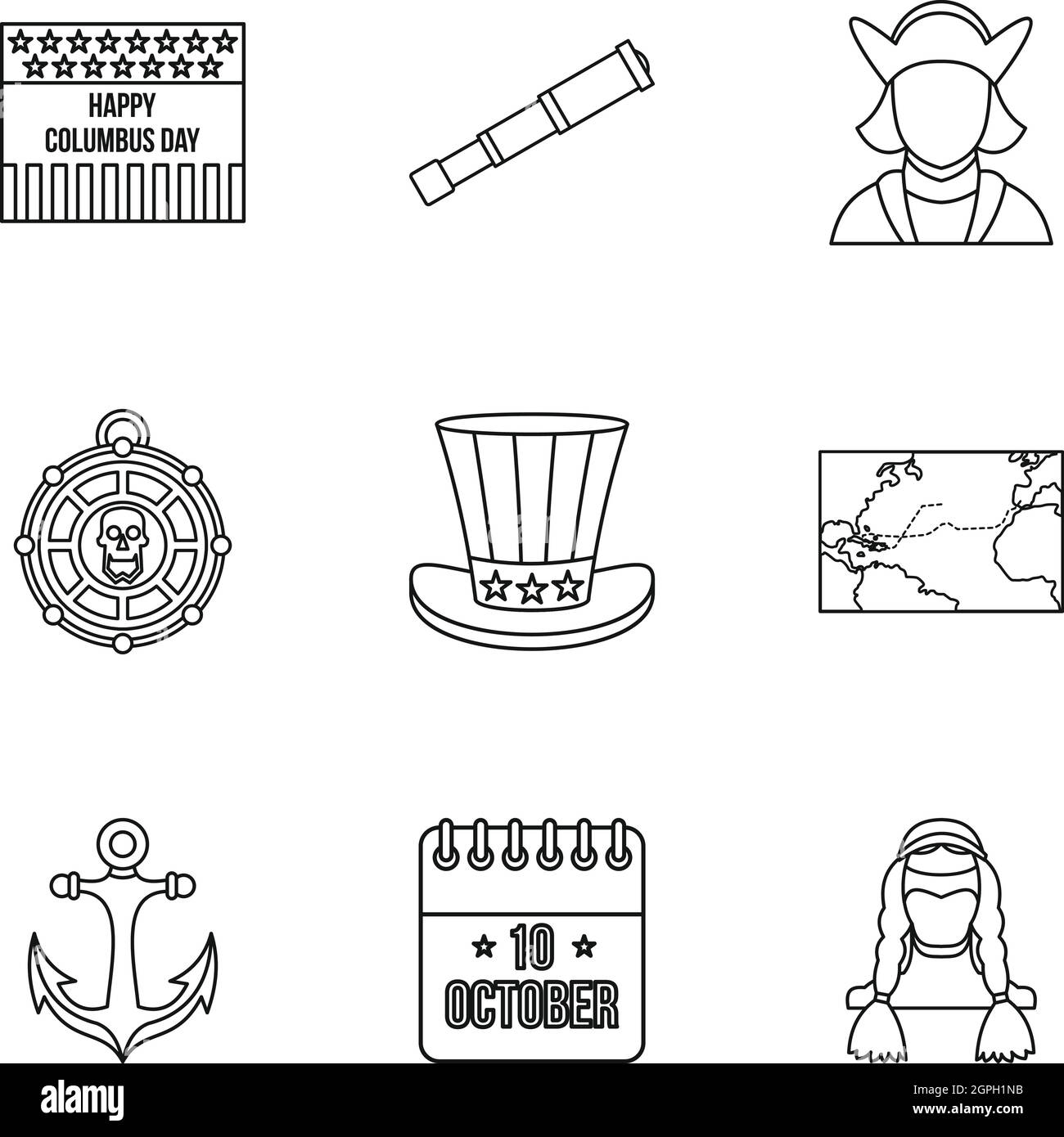 Pioneer Icons Set, Umriss-Stil Stock Vektor