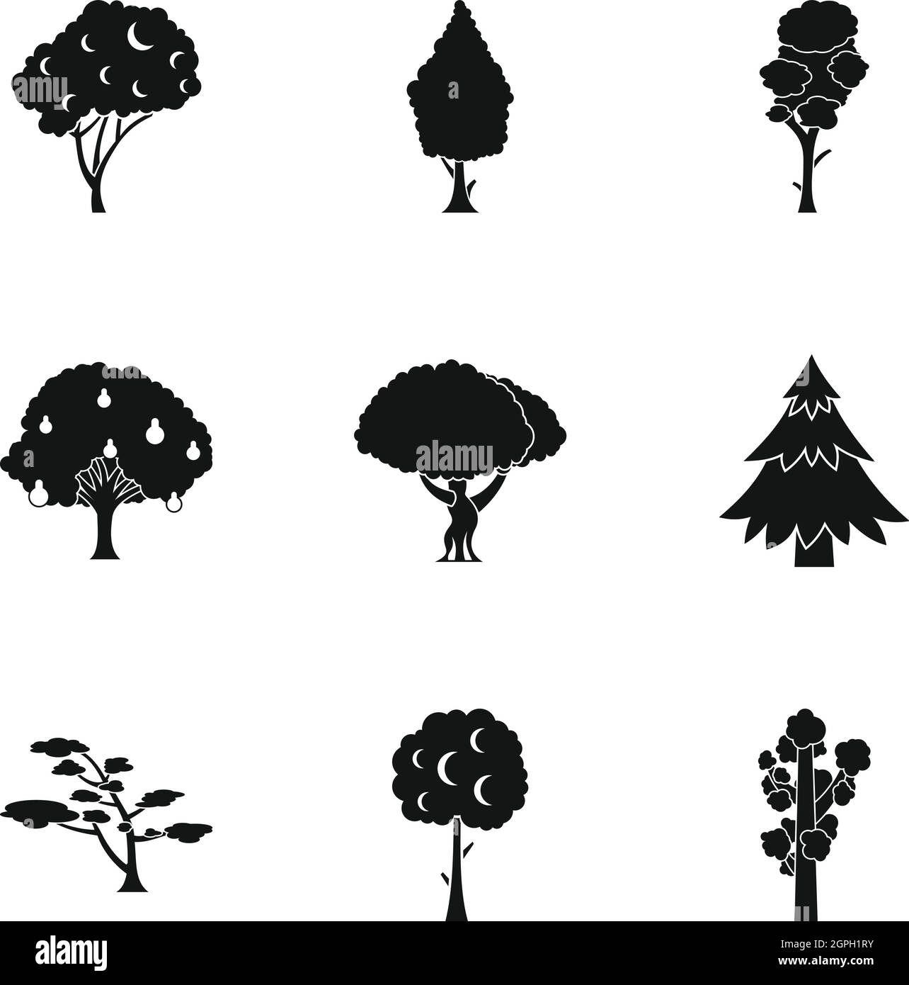 Holzige Pflanzen Icons Set, einfachen Stil Stock Vektor