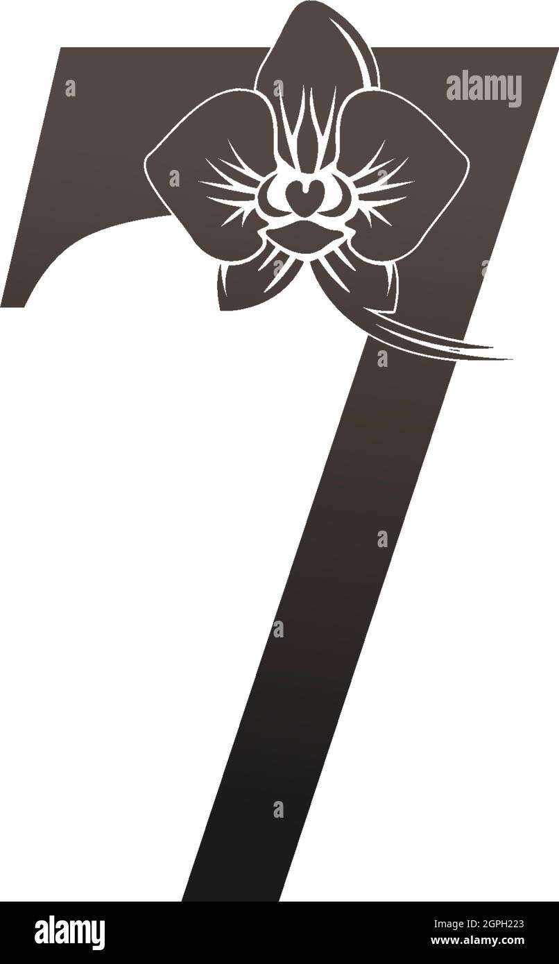 Nummer 7 Logo-Symbol mit schwarzer Orchidee Design-Vektor Stock Vektor