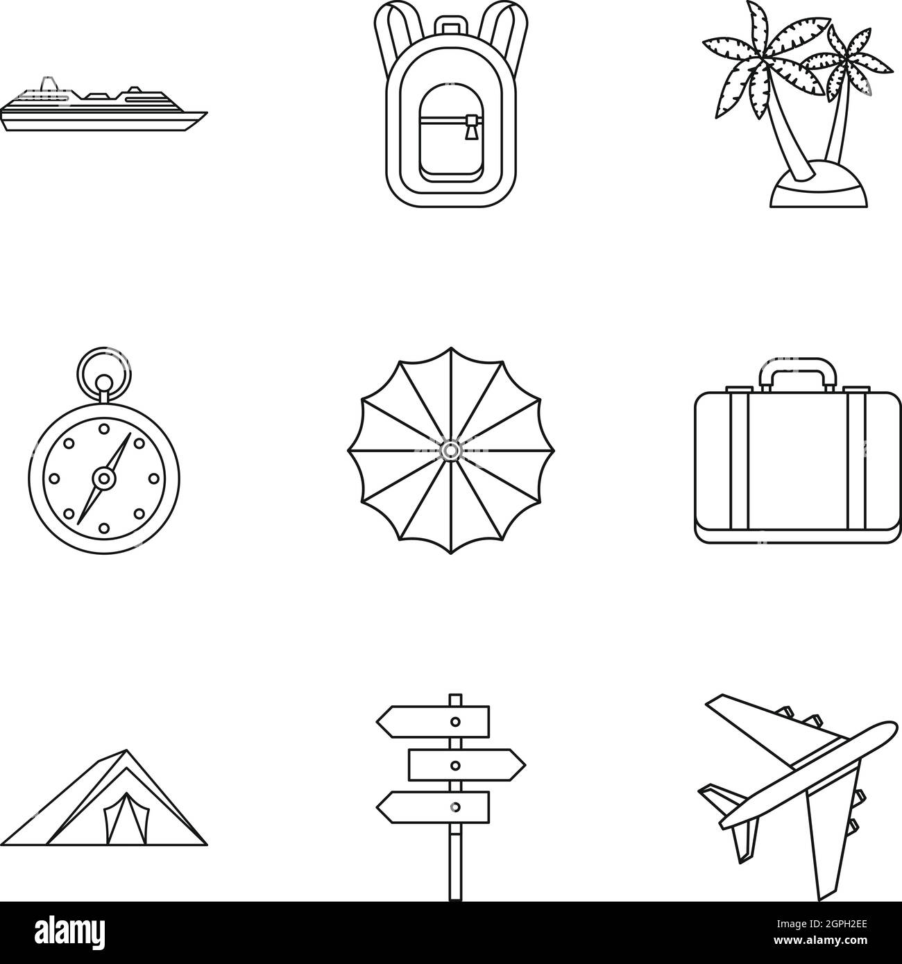 Erholung am Meer Icons Set, Umriss-Stil Stock Vektor