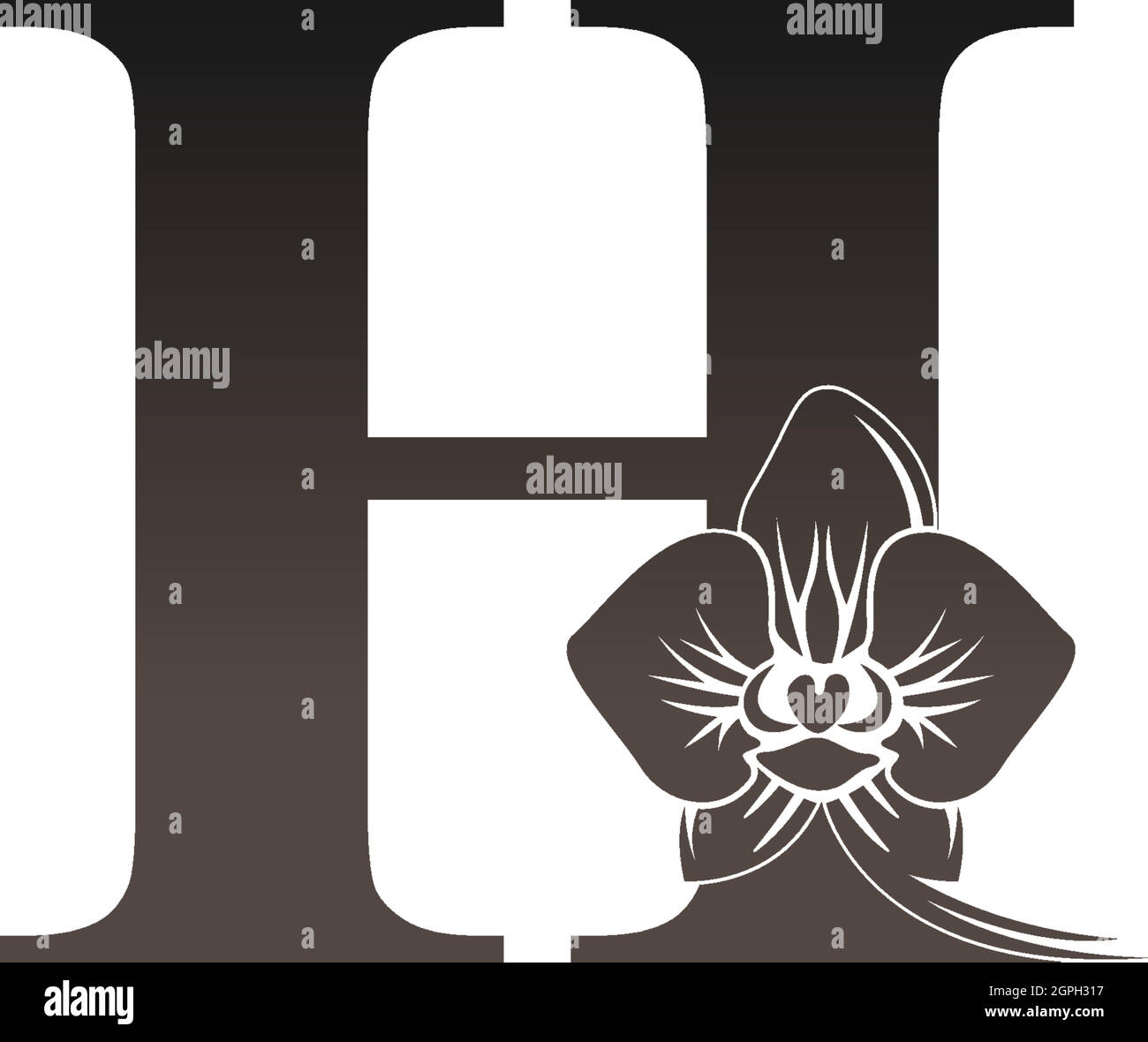 Buchstabe H Logo Symbol mit schwarzer Orchidee Design Vektor Stock Vektor