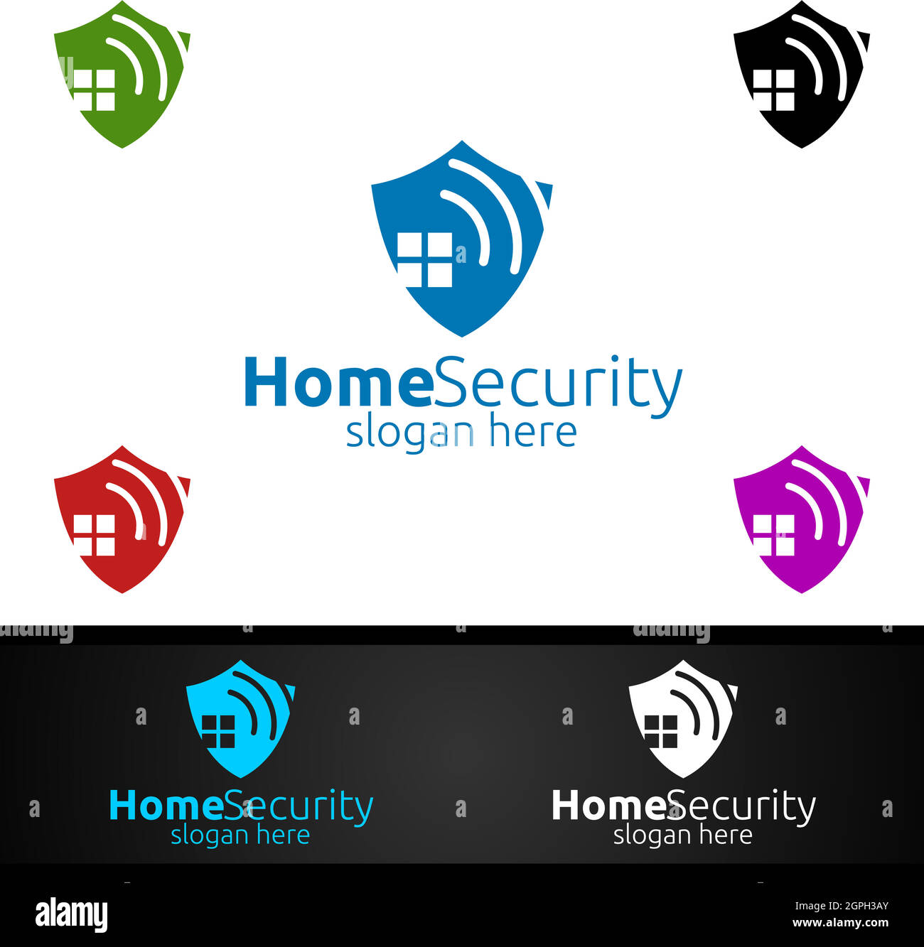 Shield Home Security-Logo für Netzwerk, Internet, Überwachung und Alarm Stock Vektor