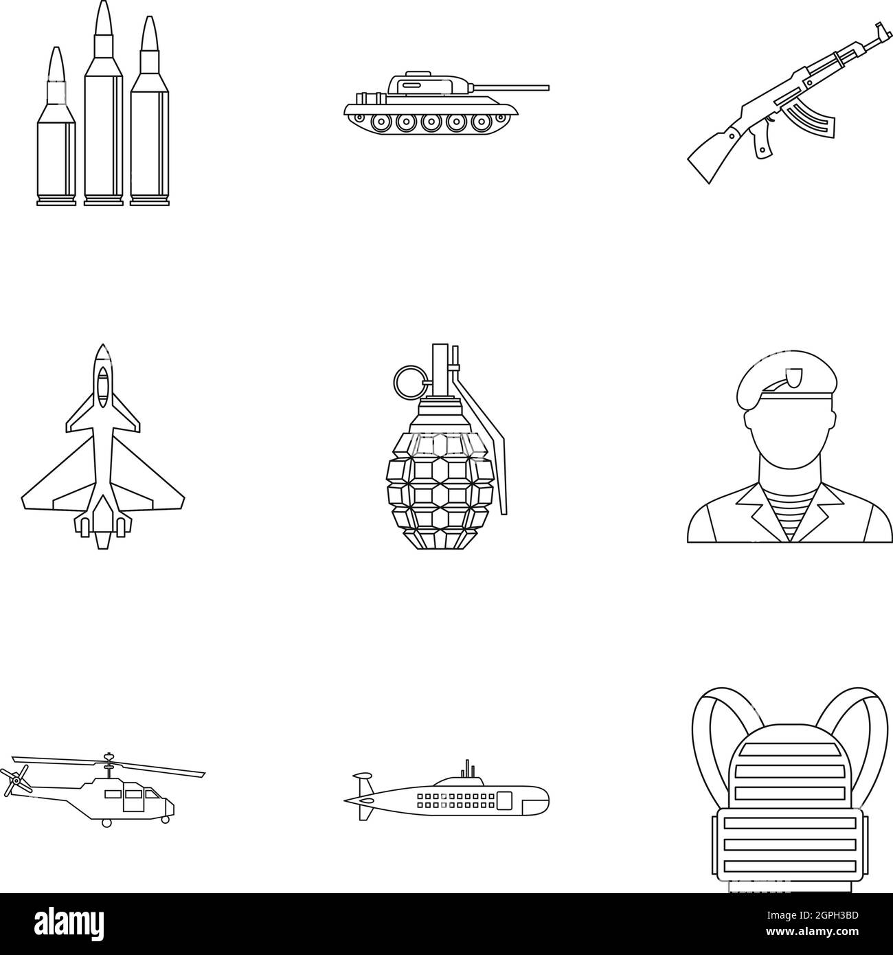 Militärische Verteidigung Icons Set, Umriss-Stil Stock Vektor