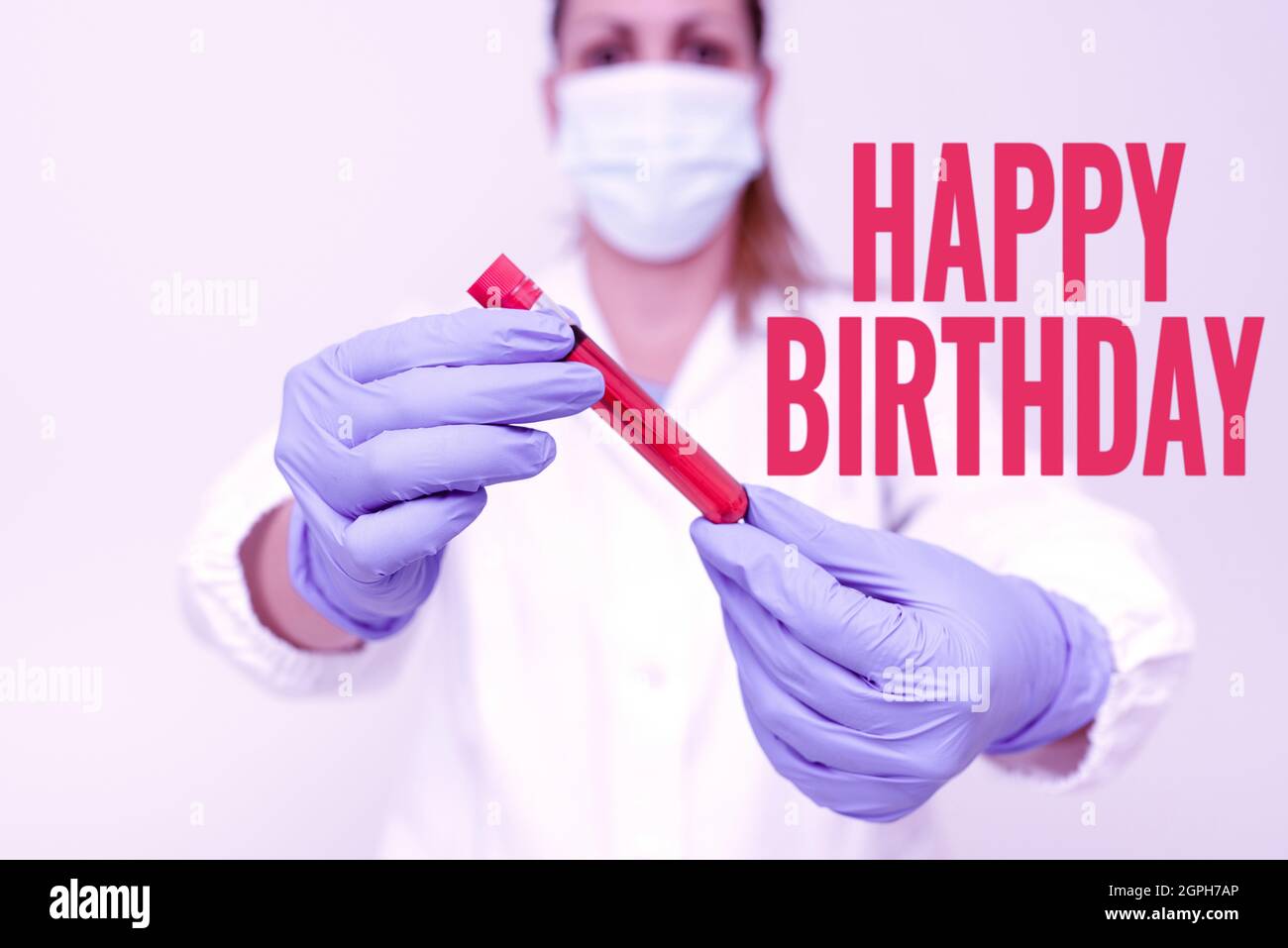 Textschild mit Alles Gute zum Geburtstag. Internet-Konzept das Geburtsjahr einer Person wird mit Geschenken, die toxische Viren analysieren Virus zu studieren gefeiert Stockfoto