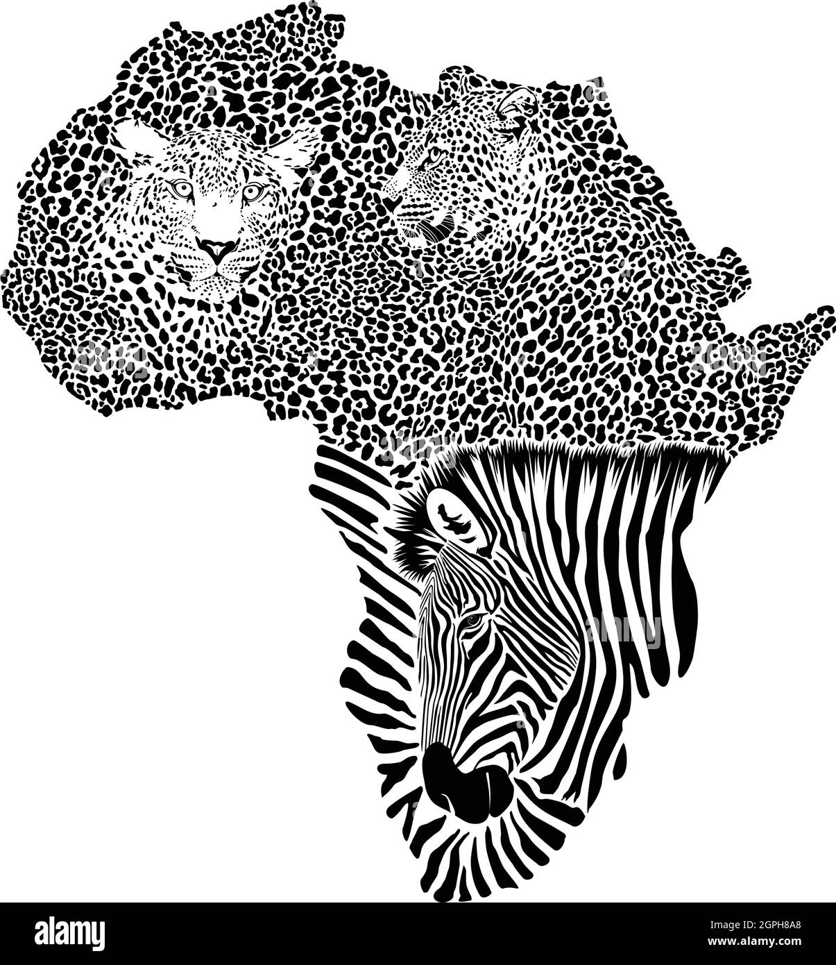 Zebra und Leoparden auf der Landkarte von Afrika Stock Vektor