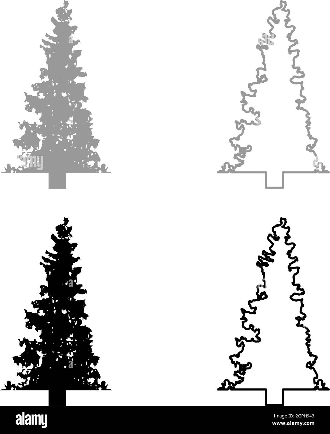 Tannenbaum Weihnachten Nadelbäume Fichte Kiefernwald Evergreen Wälder Nadelbaum Silhouette grau schwarz Farbe Vektor Illustration solide Kontur Stil Bild Stock Vektor