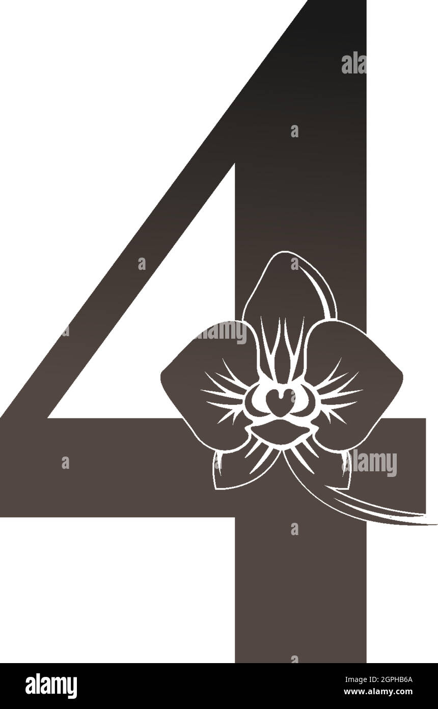 Nummer 4 Logo-Symbol mit schwarzer Orchidee Design-Vektor Stock Vektor