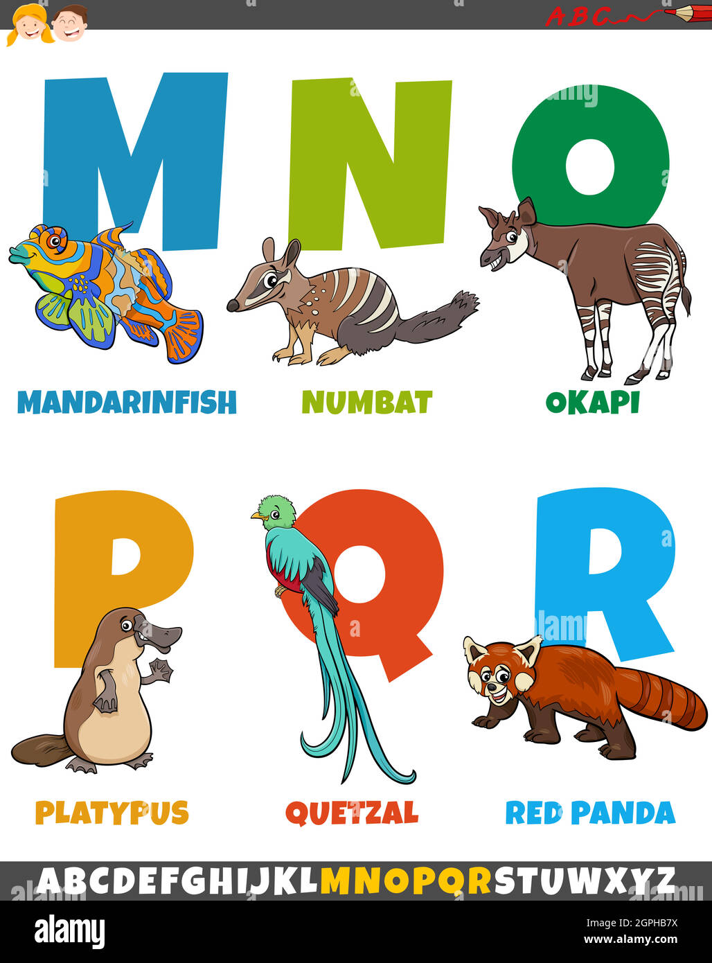 Cartoon Alphabet Set mit lustigen Tierfiguren Stock Vektor