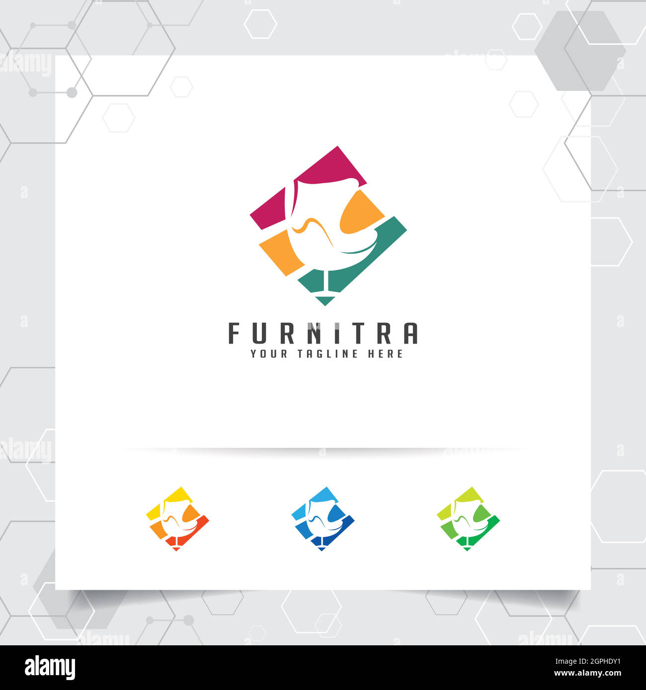 Möbel Logo Design Vektor mit einem negativen Raum Stuhl Sofa Symbol Illustration für Wohnmöbel, Innenarchitektur und Galerie. Stock Vektor