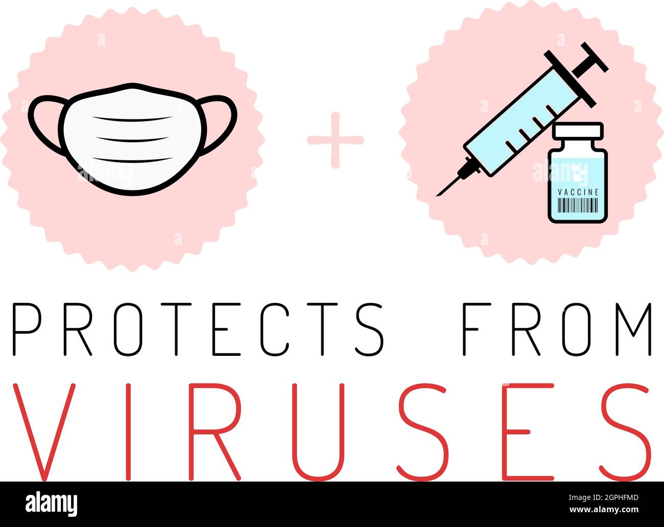 Tragen Sie eine medizinische Gesichtsmaske und lassen Sie sich impfen, schützt sich vor Viren. Vektor - Illustration Stock Vektor