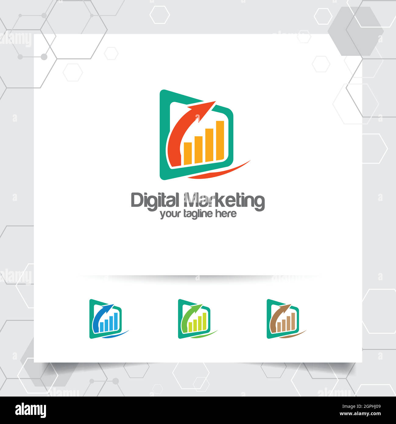 Design-Vektor für Business Finance-Logos mit Symbol für die Diagrammanalyse. Finanz- und Handelsdarstellung für Consulting, Datenanalyse und Buchhaltung. Stock Vektor