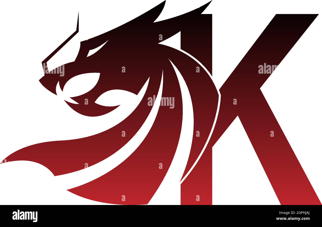 Buchstabe K-Logo-Symbol mit Drachen-Design-Vektor Stock Vektor