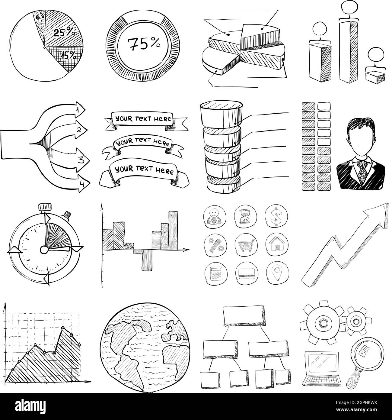 Infografik Elemente Symbole gesetzt, Cartoon-Stil Stock Vektor