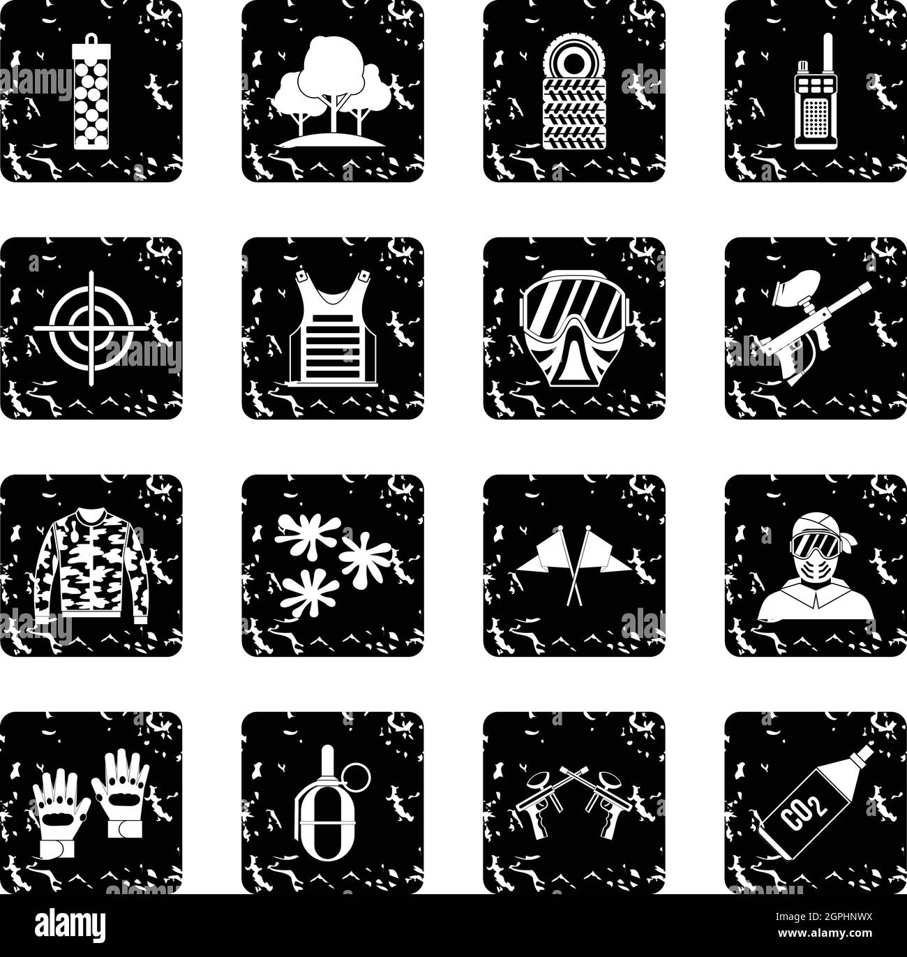 Paintball-Symbole Grunge Stil festlegen, Stock Vektor