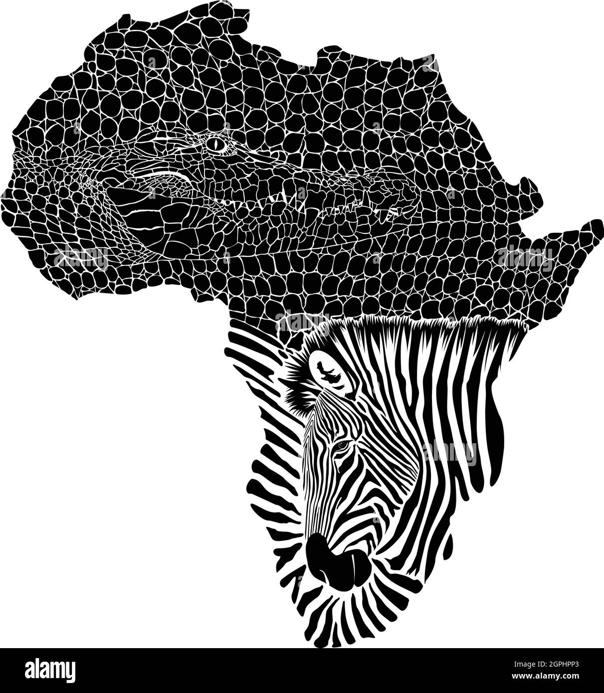 Krokodil und Zebra als Hintergrundkarte von Afrika Stock Vektor