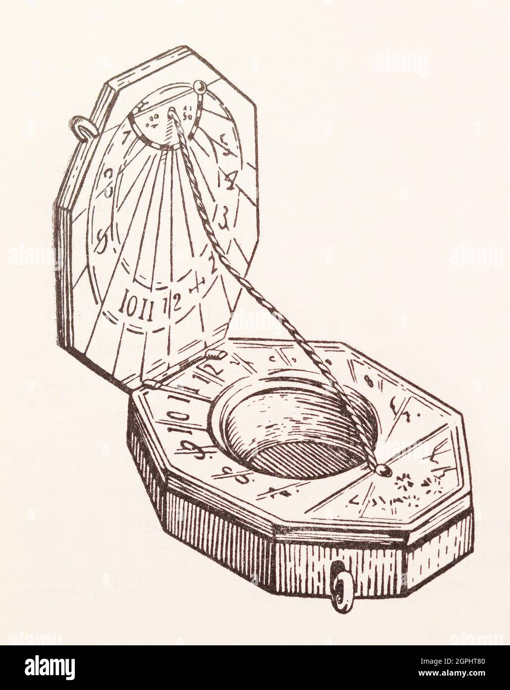 Eine solare Kompassuhr aus dem frühen 17th. Jahrhundert. Stockfoto