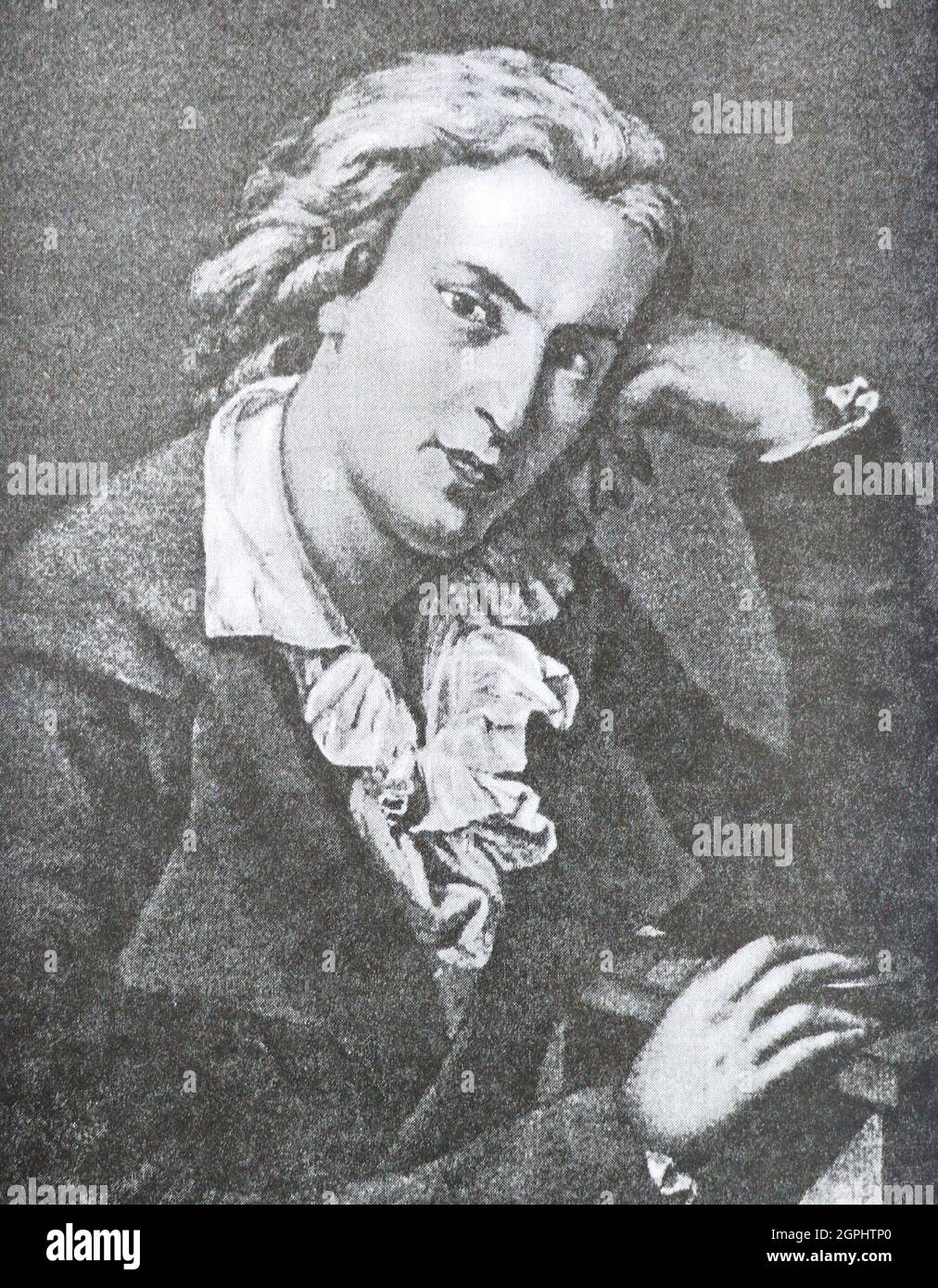 Johann Christoph Friedrich (von) Schiller (1759-1805) war ein deutscher Dramatiker, Dichter und Philosoph. In den letzten siebzehn Jahren seines Lebens (1788-1805) entwickelte Schiller eine produktive, wenn auch komplizierte Freundschaft mit dem bereits berühmten und einflussreichen Johann Wolfgang von Goethe. Sie diskutierten häufig über Fragen der Ästhetik, und Schiller ermutigte Goethe, Arbeiten zu beenden, die er als Skizzen hinterlassen hatte. Stockfoto