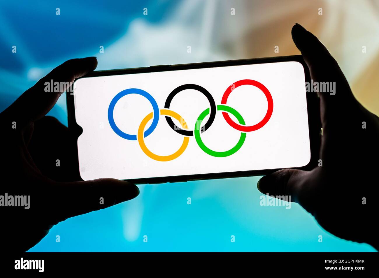 Polen. September 2021. In dieser Abbildung wird ein Olympic Rings-Logo auf einem Smartphone angezeigt. (Foto von Mateusz Slodkowski/SOPA Images/Sipa USA) Quelle: SIPA USA/Alamy Live News Stockfoto