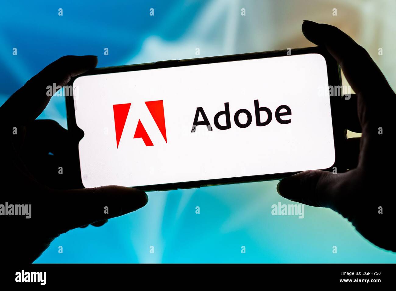 Polen. September 2021. In dieser Abbildung wird ein Adobe-Logo auf einem Smartphone angezeigt. (Bild: © Mateusz Slodkowski/SOPA Images via ZUMA Press Wire) Stockfoto