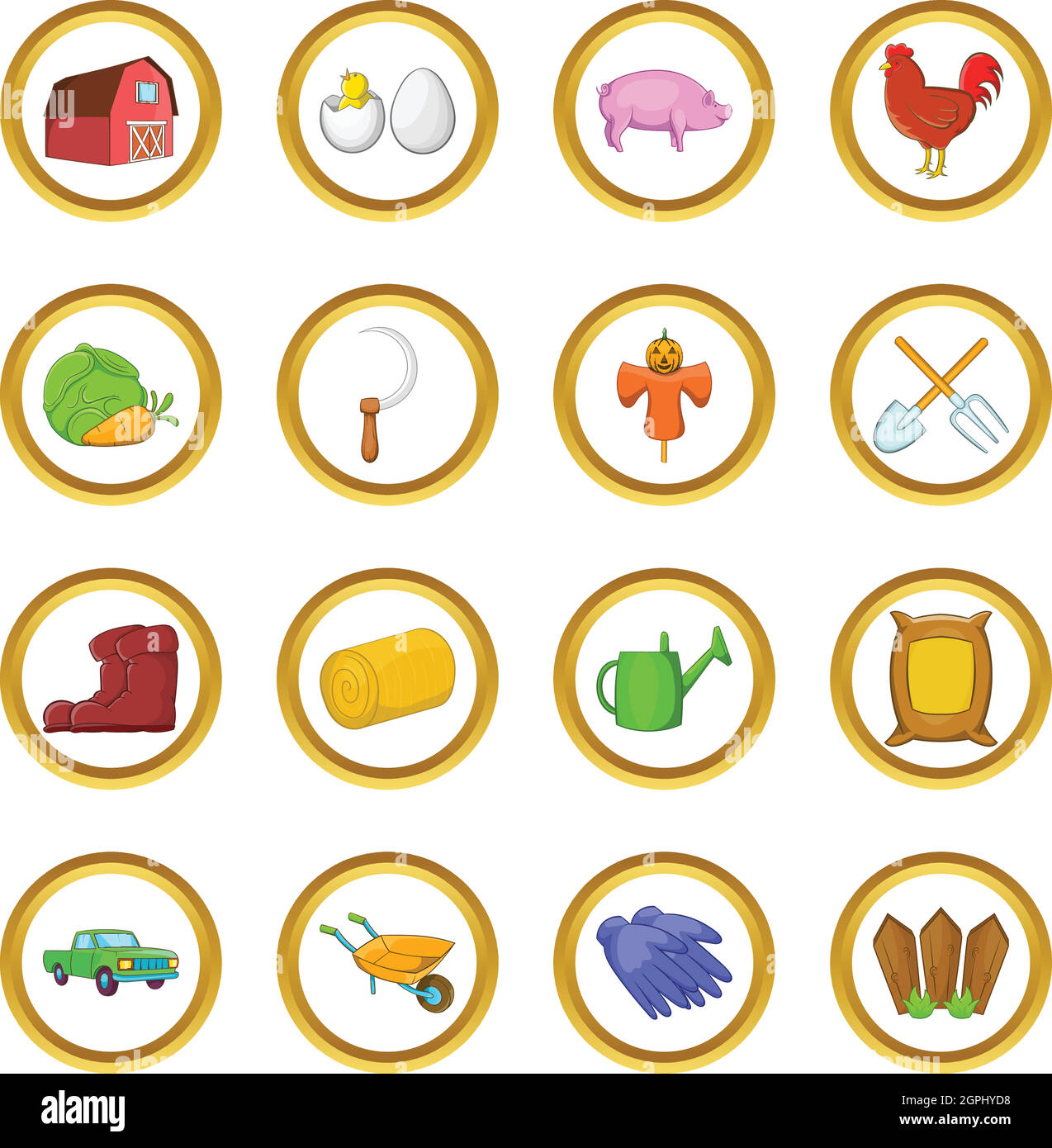 Bauernhof-Vektor-Set, Cartoon-Stil Stock Vektor