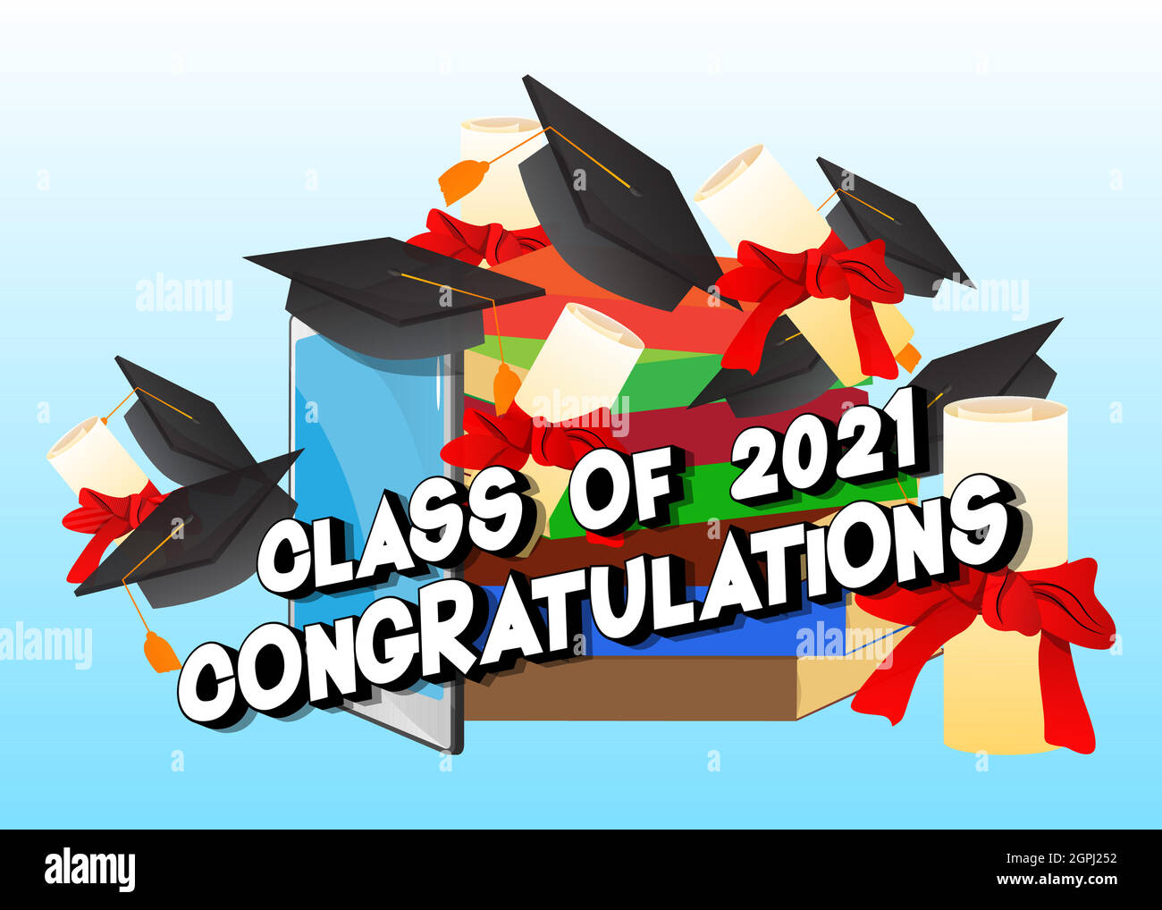 Klasse von 2021 Herzlichen Glückwunsch. Virtuelle Online-Graduierung. Stock Vektor